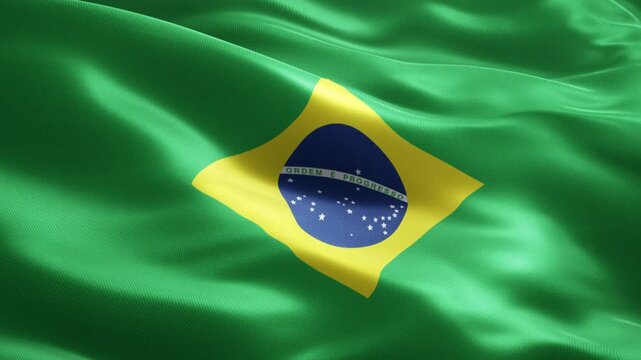 Brazil Flag Loop Animation with Globe Emblem, Seamless Waving Fabric