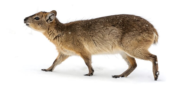Cape Rock Hyrax walks on a white background