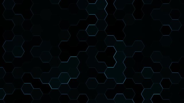 Hexagonal grid geometric black and blue abstract minimalist background animation