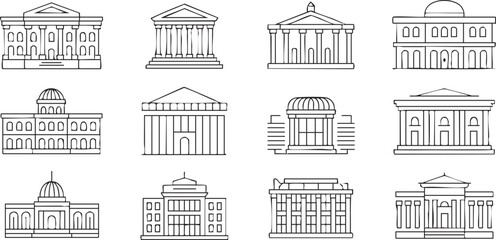 Fototapeta premium Classical Architecture Icons With Columns And Historic Government Buildings