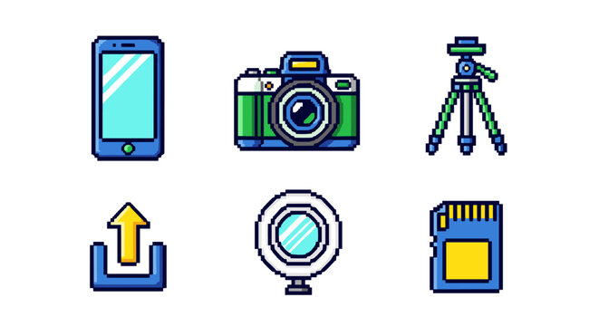 Pixel art icons for photography and digital media creation tools