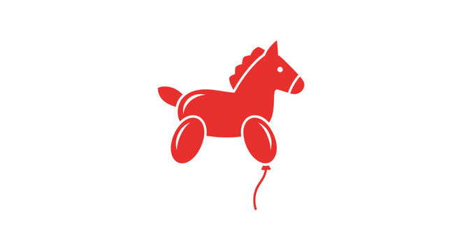 Red balloon horse toy floating on white background, vector illustration
