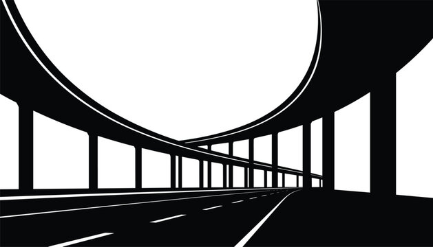 Highway overpass silhouette, modern bridge infrastructure, urban road transport, city freeway perspective, architectural design concept