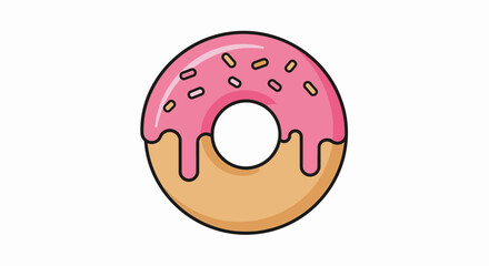 Fototapeta premium A pink frosted donut with sprinkles on a white background illustration.