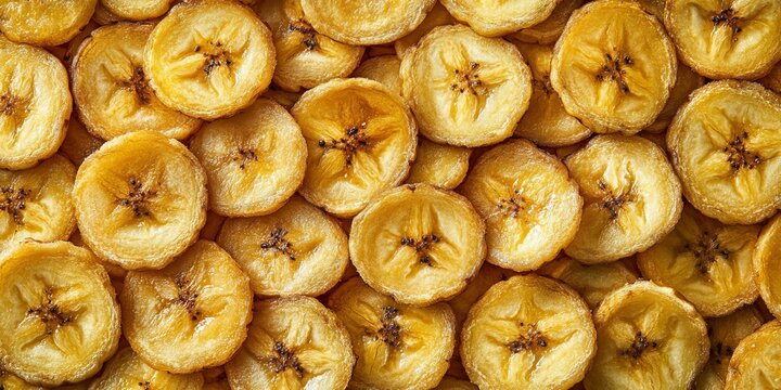 Macro Overhead Studio Shot of Dried Banana Slices for a Healthy Snack, Nutrient-Rich Diet Option