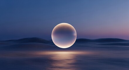 Obraz premium Mysterious glowing orb floats above serene misty landscape at twilight