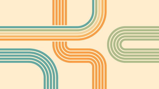 Abstract background of rainbow groovy Wavy Line design in 1970s Hippie Retro style. Vector pattern ready to use for cloth, textile, wrap and other.