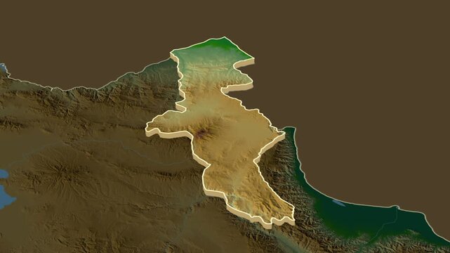 Ardabil Province Extrusion on Physical Map - inset map with province location in Iran