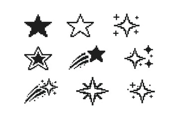 Creative pixel art styles of stars and shooting stars in black and white © Md. Alamin Mia
