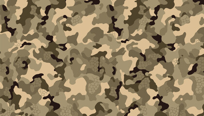 Naklejka premium Seamless camouflage reptile pattern desert camo texture vector background. Camouflage pattern blended with reptile skin texture. Unique hybrid design, fashion, streetwear, textile, printing, military.