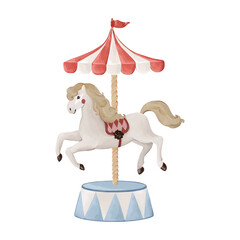 Circus carousel horse, watercolor isolated clipart. Vintage amusement element for kids posters, invitations, branding and nostalgic carnival design © Eva Gentle