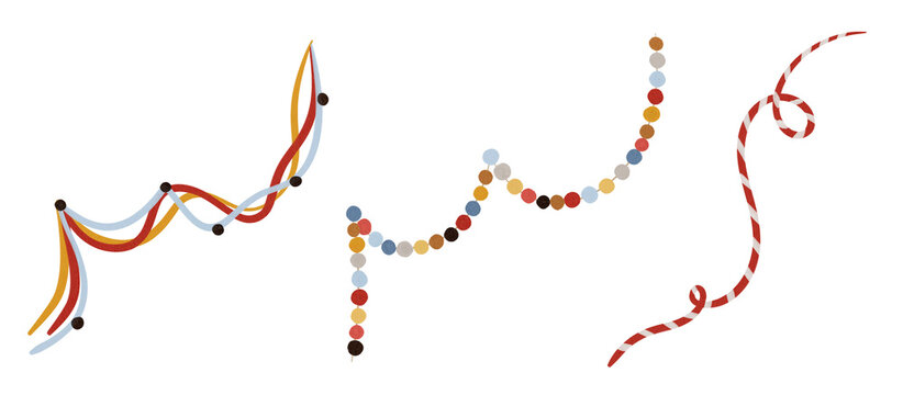Circus ribbons and streamers, watercolor isolated clipart. Festive decorative elements for party design, posters, invitations and carnival themes