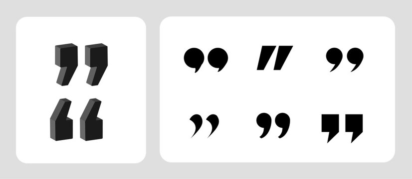 3d quote mark, quotation marks quote icon set.
