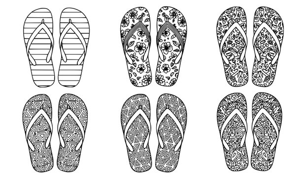 set of shoes Flip Flops Pattern Outline Set Beach Sandals Vector