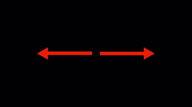 horizontal double headed arrow symbol animation with a gap the middle set again stark with alpha channel in 4K animation representing direction or opposition in transparent background
