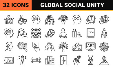 Fototapeta premium Diverse Inclusivity and Accessibility Mono-Line Icons Featuring Human Rights, Neurodiversity, and Universal Design for Corporate Social Responsibility.