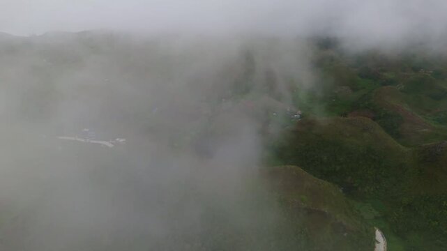 Aerial of Osme&ntilde;a Peak, Dalaguete, Cebu, foggy cloud mystic landscape the highest point on the island
