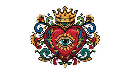 Fototapeta premium Sacred Heart with Eye and Crown, Floral Ornate Design, Mystical Symbol