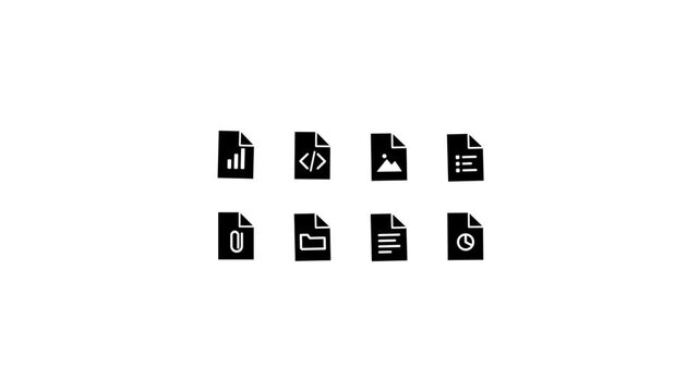 Showcasing a collection of diverse digital document icons, representing various file types and data for modern applications