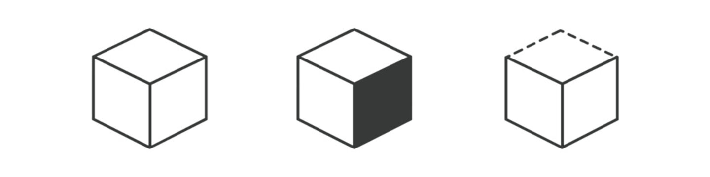 Three isometric cube icons showing different perspectives and shading
