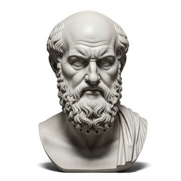 Ancient marble bust depicting the philosopher aristotle in contemplative pose
