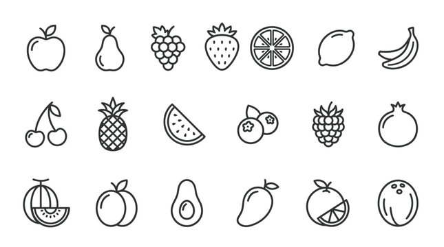 Minimal fruit icon set - Editable stroke 