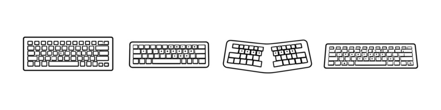 Collection of four different computer keyboard outlines on a white background