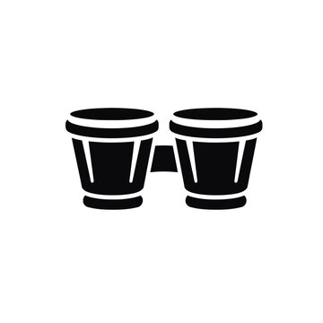 Striking black silhouette icon of a classic bongo drum set, featuring two connected hand percussion instruments, perfect for music design, education, rhythm applications, Latin themes, cultural events