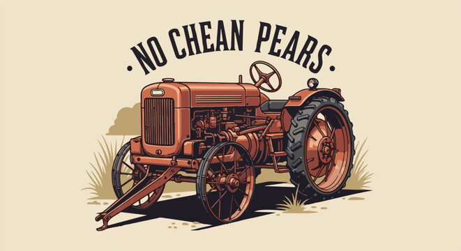 Retro red tractor with text above
