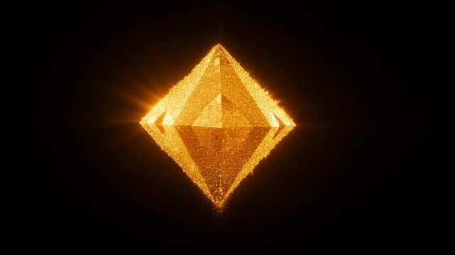 Close-up floating diamond-shaped sand particle animation in black background dynamic motion isolated sand grain computer-generated imagery c g i high-definition looping seamless animation