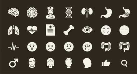 Obraz premium Medical Icons Set: Health, Anatomy, Emotions, and Science Symbols