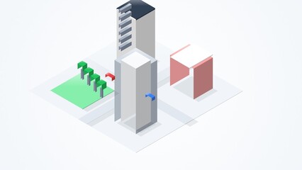 Fototapeta premium Professional 3D isometric urban city landscape with porcelain and glass material design, modern toy town architectural visualization