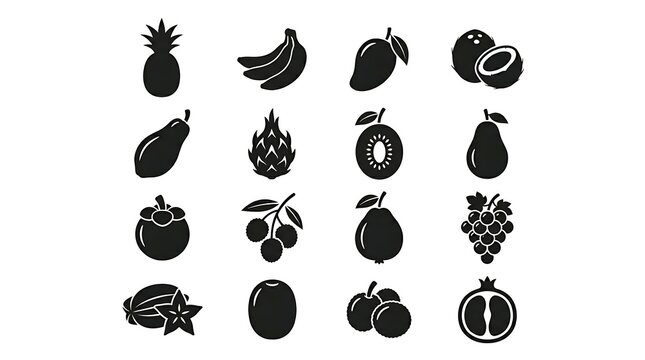 Black icons of various fruits.