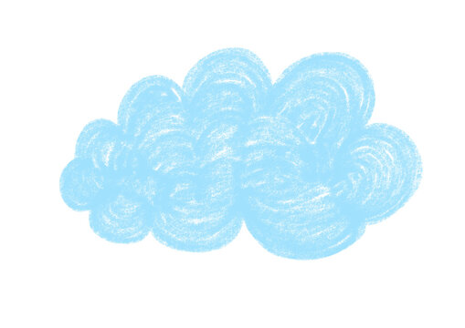blue cloud hand drawn cloud doodle, crayon style childish illustration