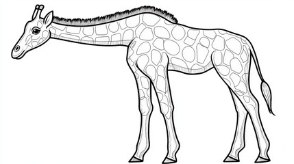 Fototapeta premium Cartoonish Giraffe Outline Depiction, Black Line Art Sketch of a Tall Giraffe for Kids Books