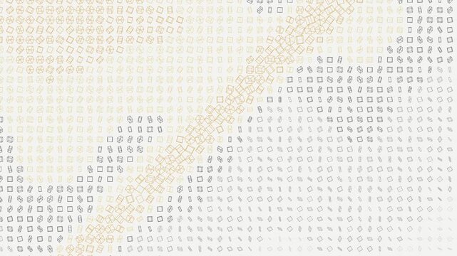 Dynamic abstract pattern of small geometric squares with diagonal color transition, modern digital art background.