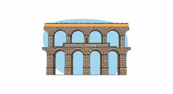 Stylized illustration of ancient Roman aqueduct with arches and sky