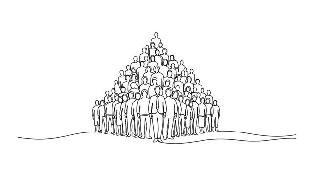 A large group of people standing together in a pyramid formation.