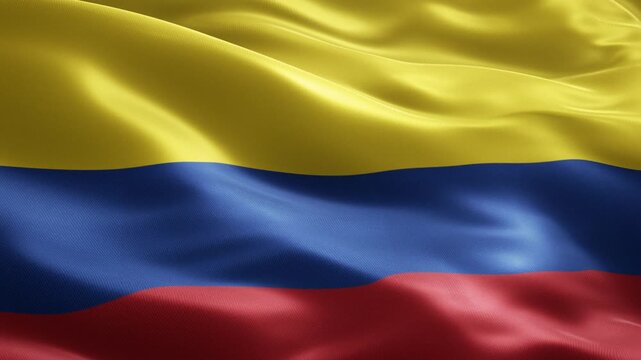 Colombia Flag Seamless Loop Animation, Vibrant Waving Fabric Background