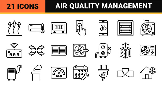 Minimalist HVAC Climate Control Line Art Featuring Geometric Ventilation Air Conditioning and Smart Home Temperature Regulation Outline Symbols