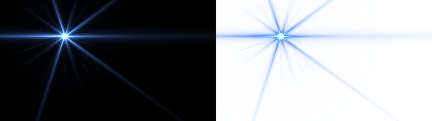 Obraz premium Brilliant glowing star with optical lens flare effect and radiant blue light beams isolated