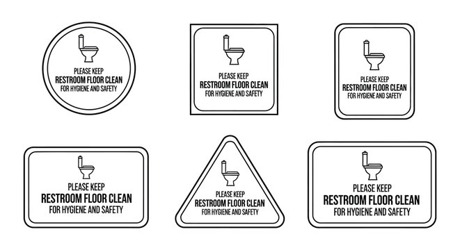 Collection of restroom signage requesting cleanliness for hygiene and safety