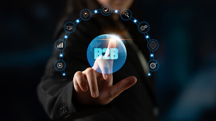 Fototapeta premium Global B2B business growth and partnership solutions. A strategy for market expansion and achieving company goals in worldwide business. Motif