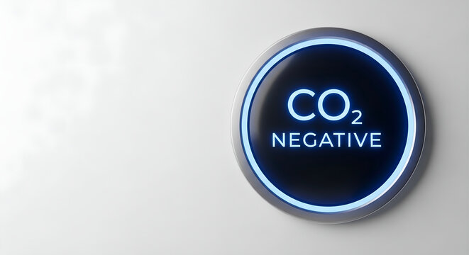 Carbon footprint reduction with CO2 negative glowing button concept for corporate sustainability report header