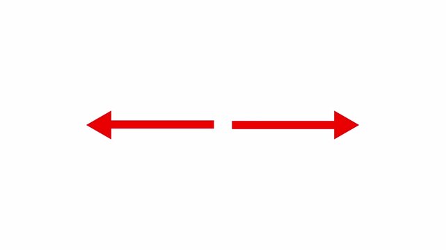 horizontal double headed arrow symbol animation with a gap the middle set again stark with alpha channel in 4K animation representing direction or opposition in transparent background