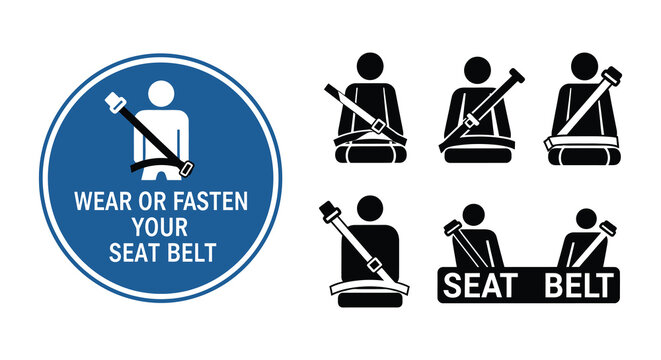 Two circular icons depicting a person wearing a seatbelt correctly