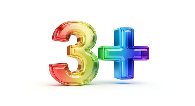 Rainbow colored 3 plus mathematical symbol