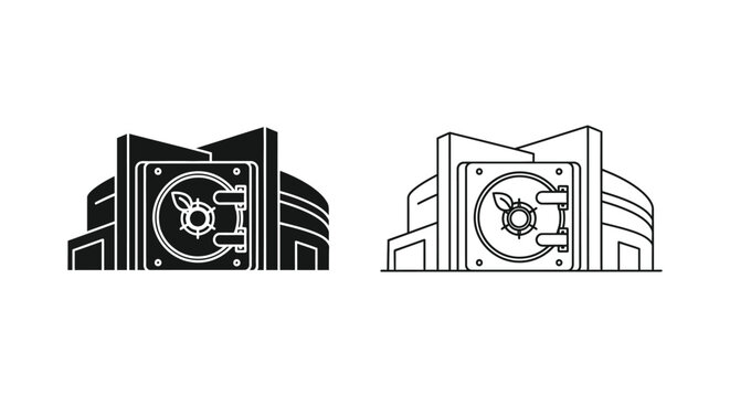 a safe with a dial and handle on the front Vector