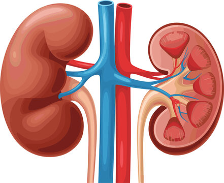 Detailed human kidney anatomy cross section showing renal vessels cortex medulla and pelvis medical healthcare concept realistic vector illustration isolated on white background