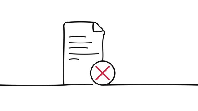 Minimalist hand-drawn illustration depicting a document icon marked with a red 'X', representing file rejection or data error.